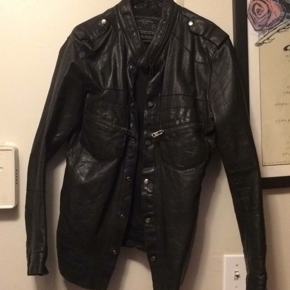 All Saints heavy leather shirt.